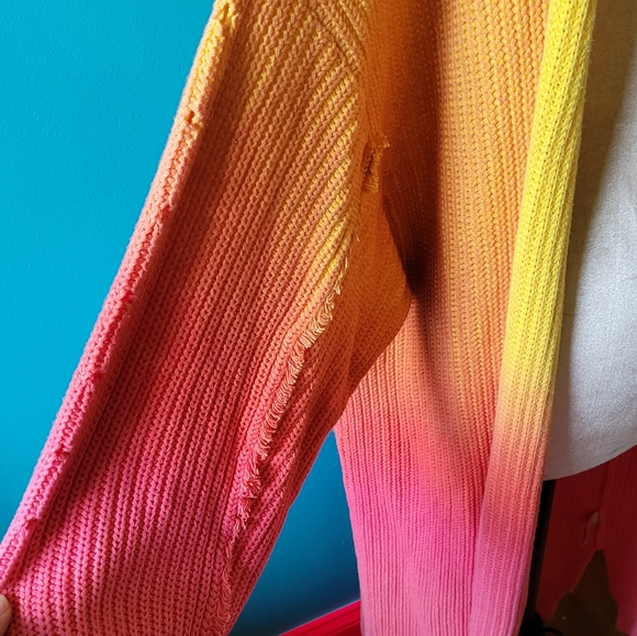 SOLD Free People Ombre Dip Dye Sweater Cardigan Sunset - Picture 3 of 3